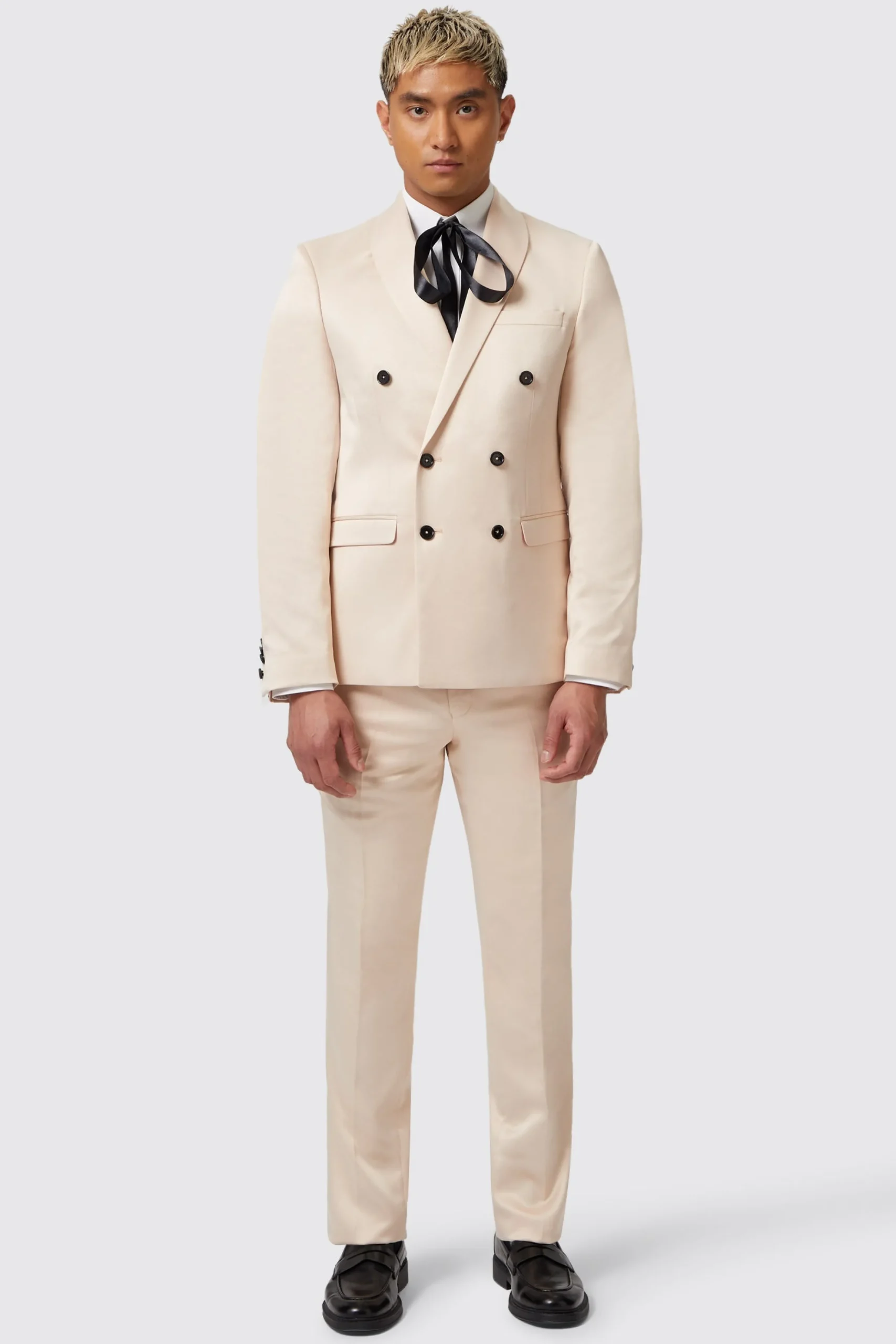 Occasion·Party Suits|Twisted Tailor Lewis Skinny Fit Double Breasted Beige Sateen Suit