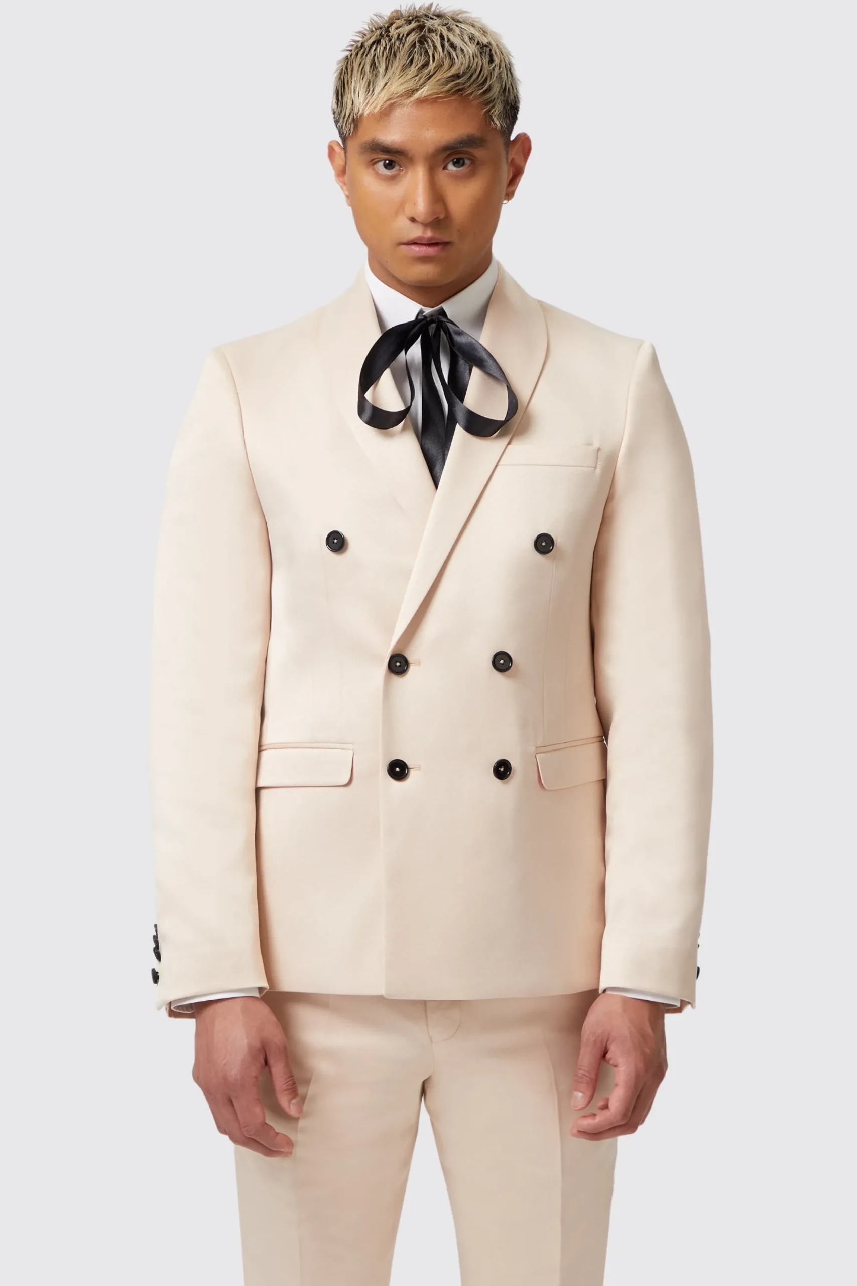 Jackets·Party Jackets|Twisted Tailor Lewis Skinny Fit Double Breasted Beige Sateen Jacket
