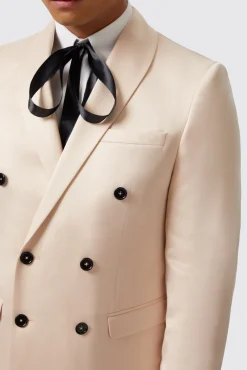 Jackets·Party Jackets|Twisted Tailor Lewis Skinny Fit Double Breasted Beige Sateen Jacket