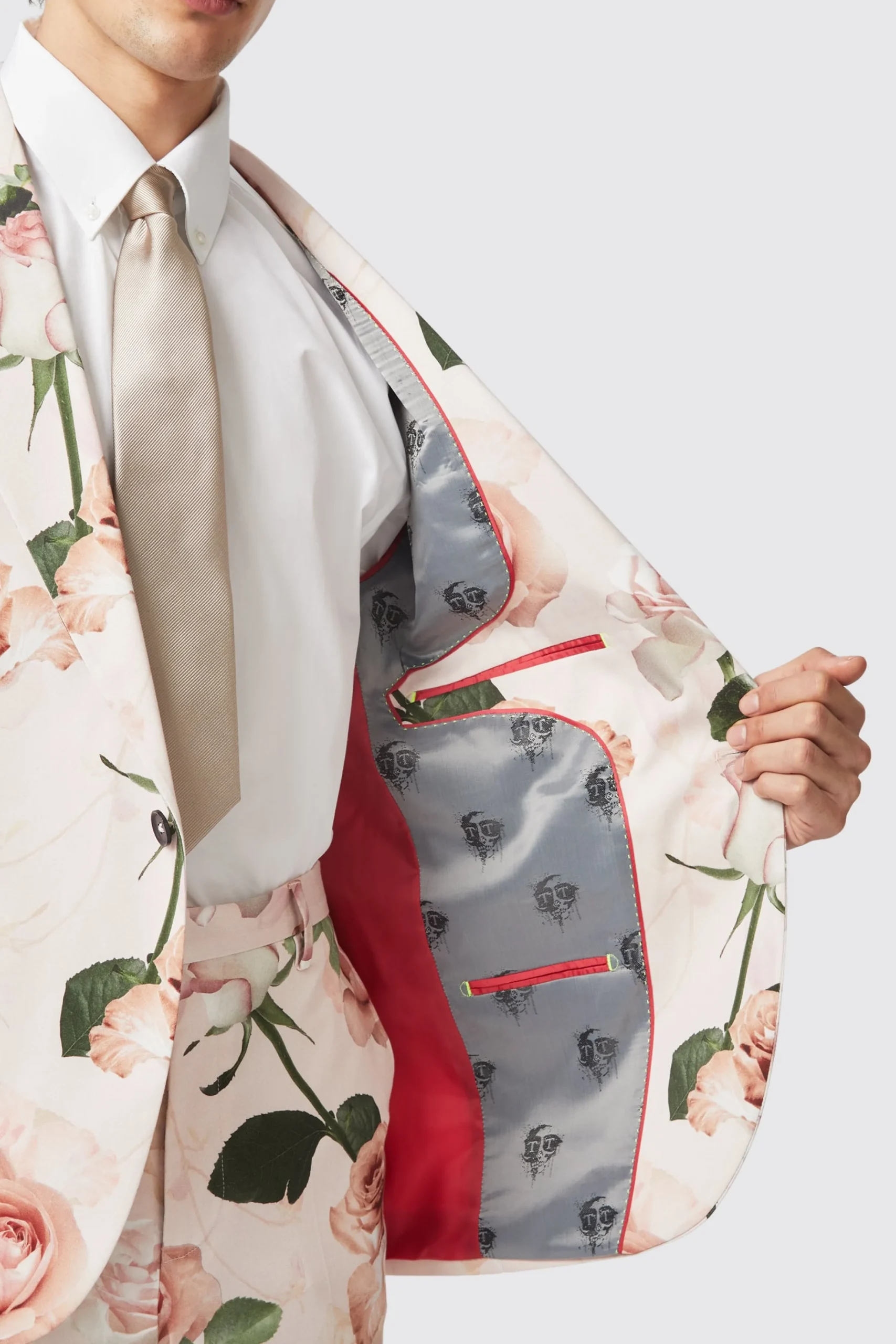 Style·Floral Suits|Style·Bold Prints|Twisted Tailor Lincoln Skinny Fit Pink Floral Cotton Suit