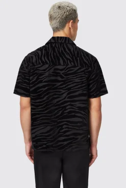 Style·Patterned Shirts|Occasion·Casual Shirts|Twisted Tailor Magnussen Slim Fit Zebra Flocked Black Shirt