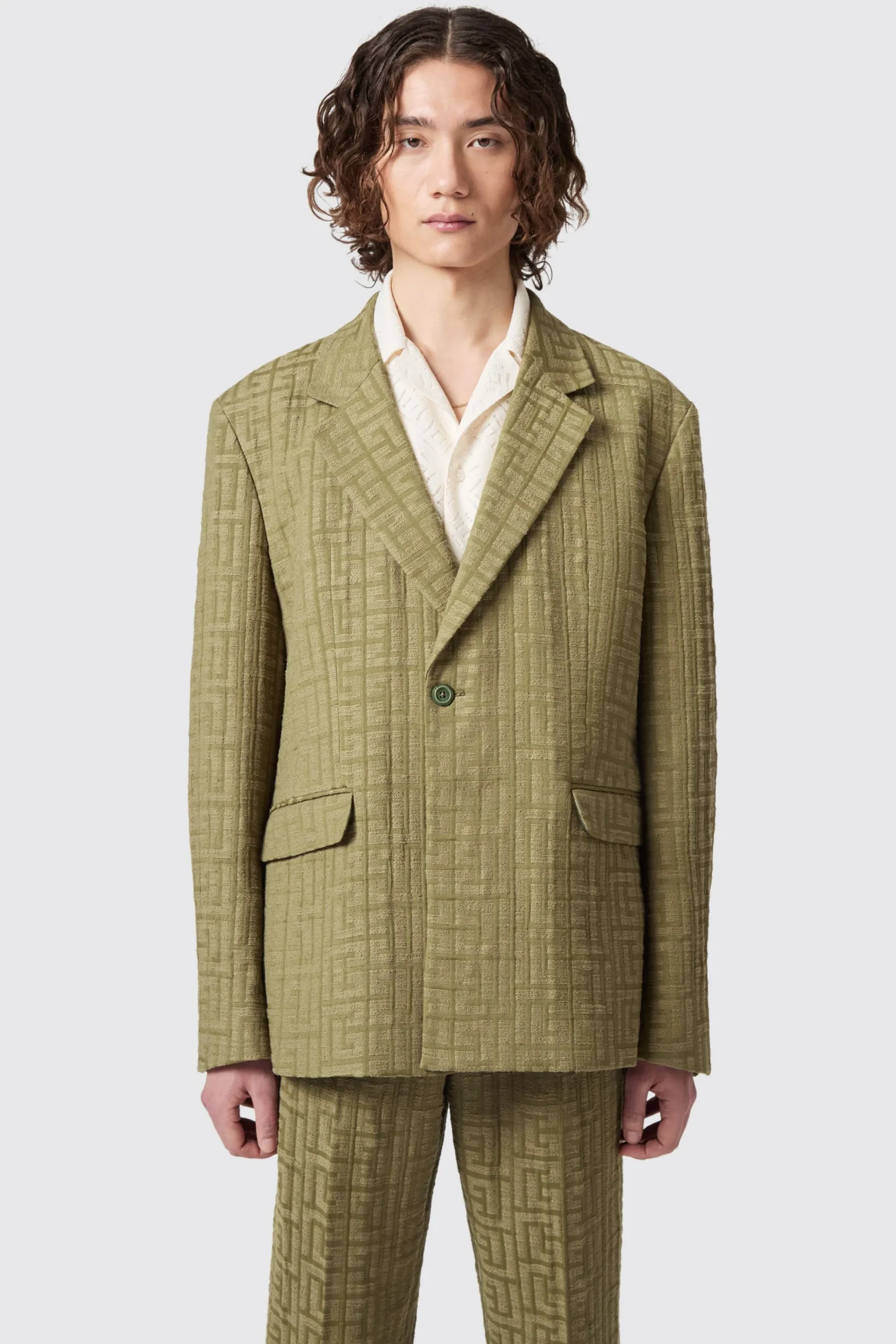 Unisex|Twisted Tailor Malacia Oversized Green Jacquard Jacket