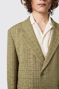 Unisex|Twisted Tailor Malacia Oversized Green Jacquard Jacket