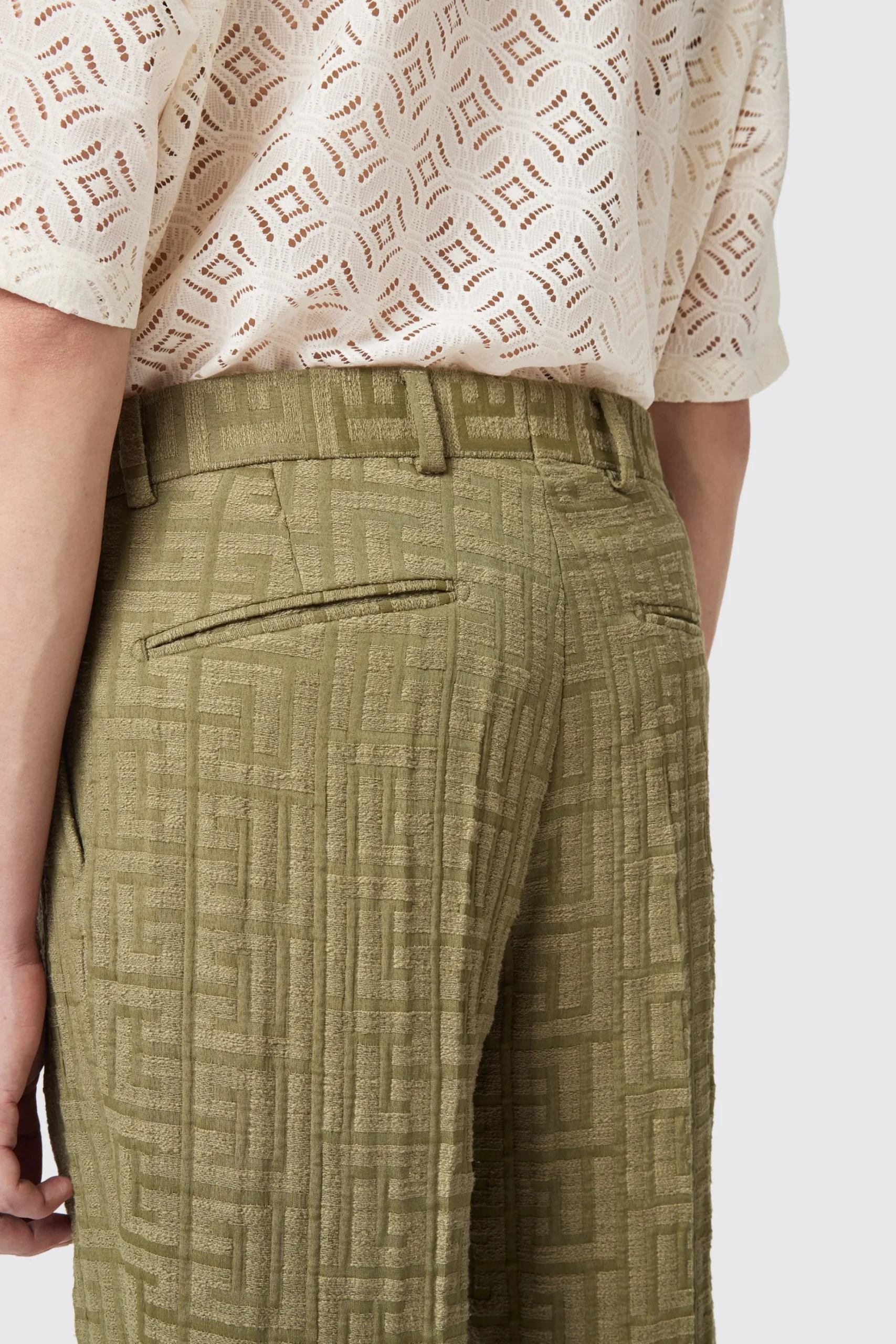 Unisex|Trousers·Casual Trousers|Twisted Tailor Malacia Oversized Green Jacquard Trousers