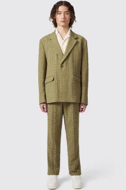 Unisex|Trousers·Casual Trousers|Twisted Tailor Malacia Oversized Green Jacquard Trousers