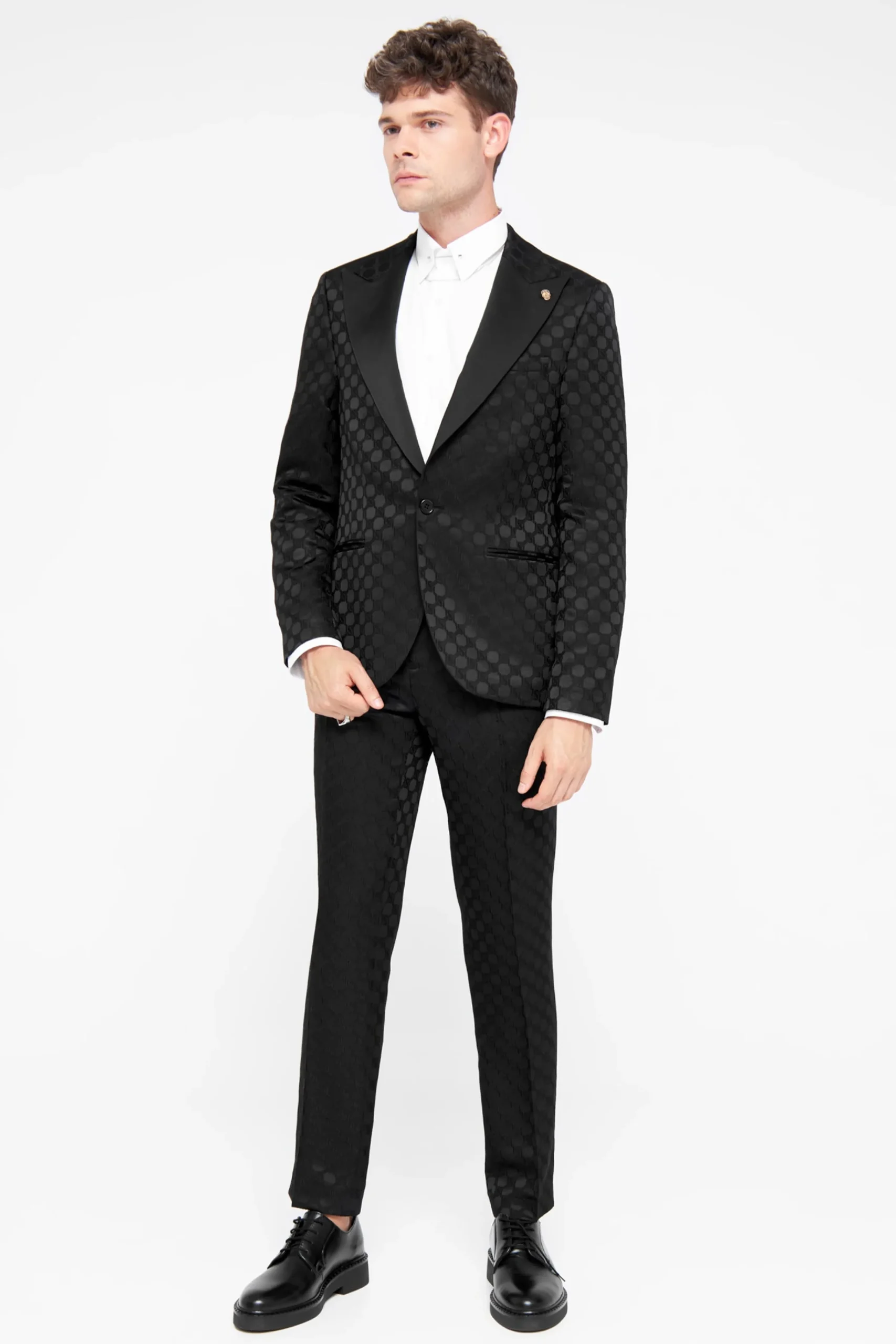 Trousers·Casual Trousers|Twisted Tailor Papatya Slim Fit Black Jacquard Trousers