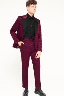 Style·Bold Prints|Occasion·Party Suits|Twisted Tailor Papatya Slim Fit Burgundy Jacquard Suit