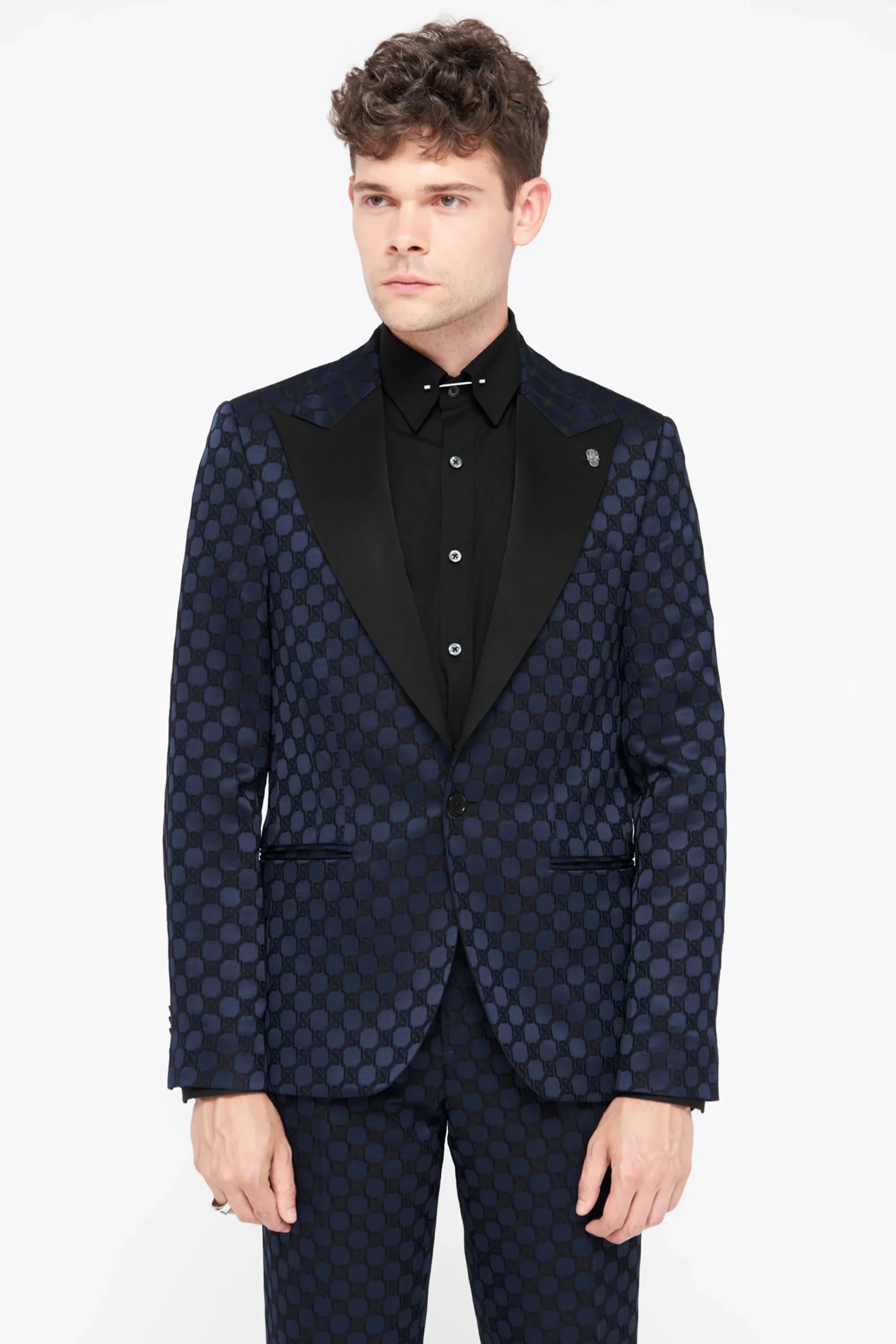 Style·Bold Prints|Occasion·Party Suits|Twisted Tailor Papatya Slim Fit Navy Jacquard Suit