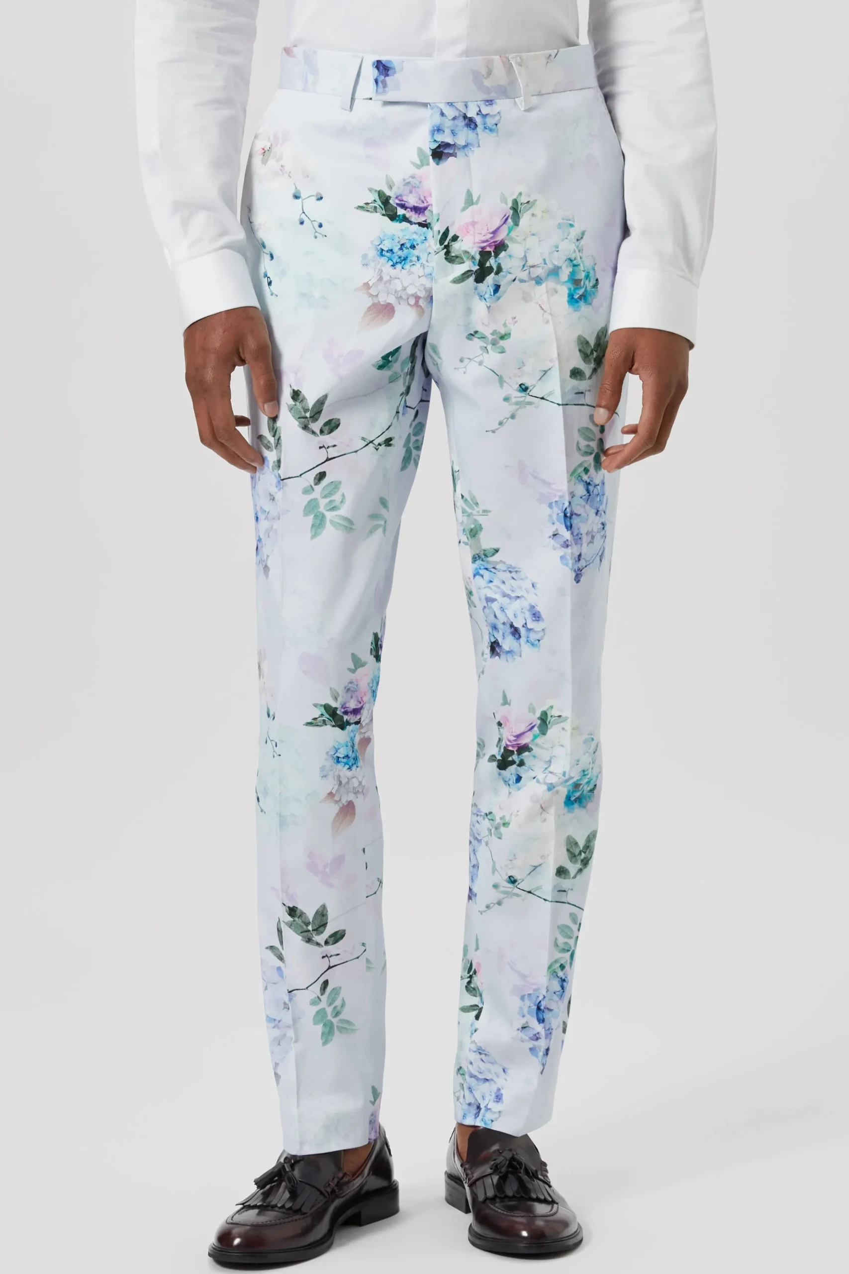 Trousers·Floral Trousers|Twisted Tailor Pickhurst Skinny Fit Blue Floral Cotton Trousers