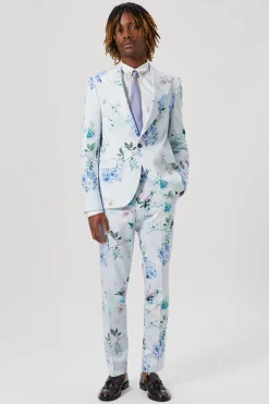 Trousers·Floral Trousers|Twisted Tailor Pickhurst Skinny Fit Blue Floral Cotton Trousers