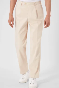 Unisex|Twisted Tailor Pierre Oversized Beige Cotton Trousers