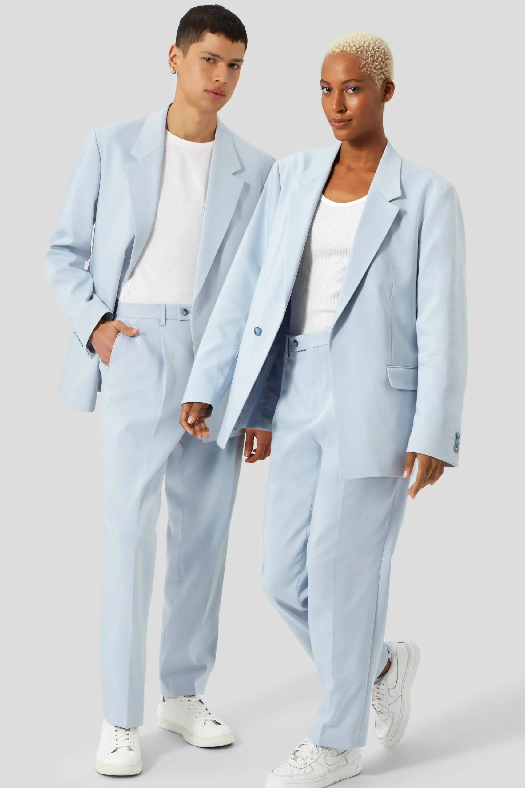 Unisex|Twisted Tailor Pierre Oversized Blue Cotton Trousers