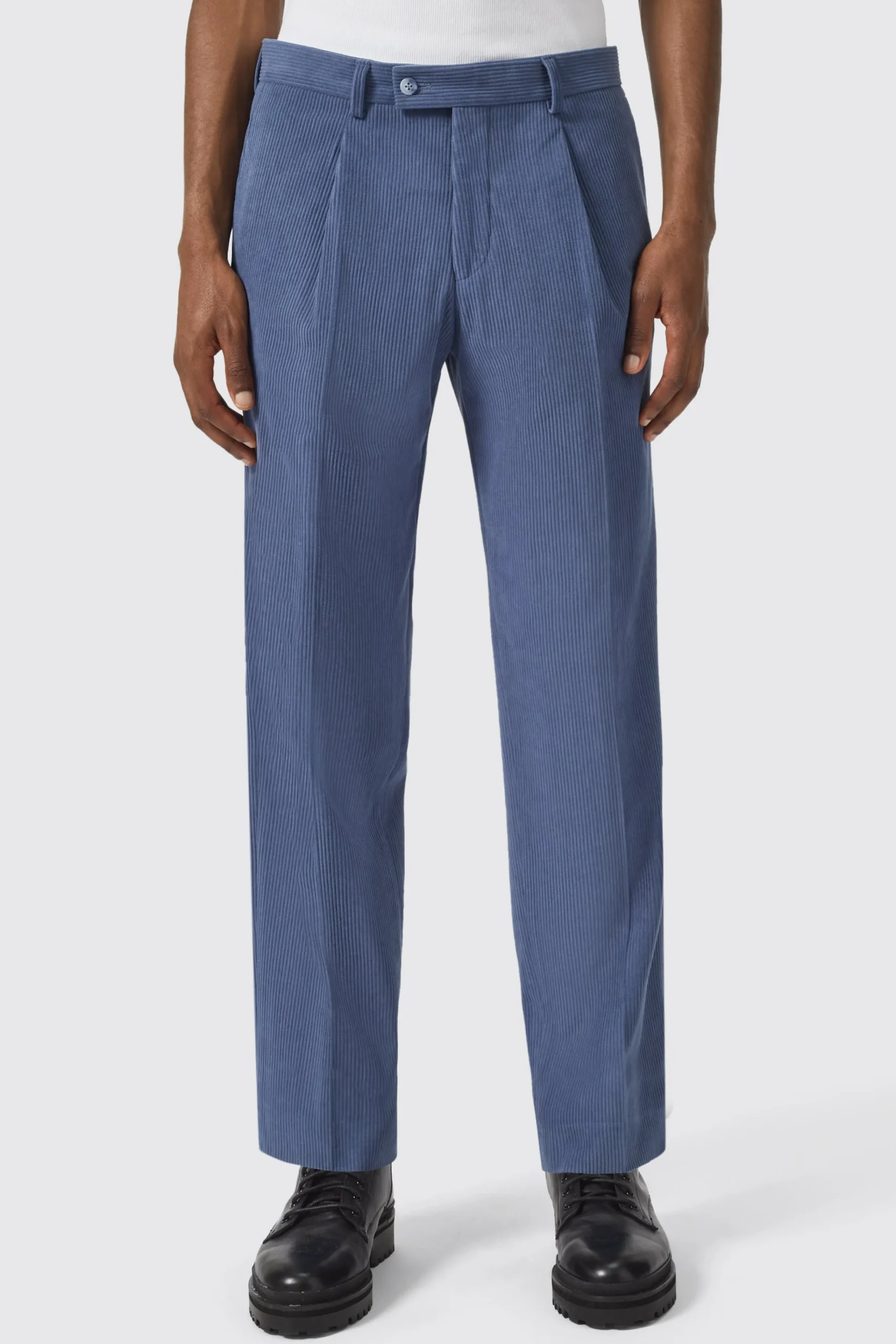 Unisex|Twisted Tailor Pirlo Oversized Blue Corduroy Trouser