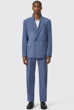 Unisex|Style·Double Breasted Suits|Twisted Tailor Pirlo Oversized Double Breasted Blue Corduroy Suit