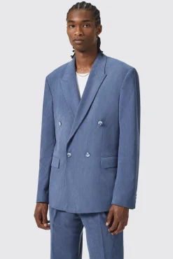 Unisex|Jackets·Casual Jackets|Twisted Tailor Pirlo Oversized Double Breasted Blue Corduroy Jacket