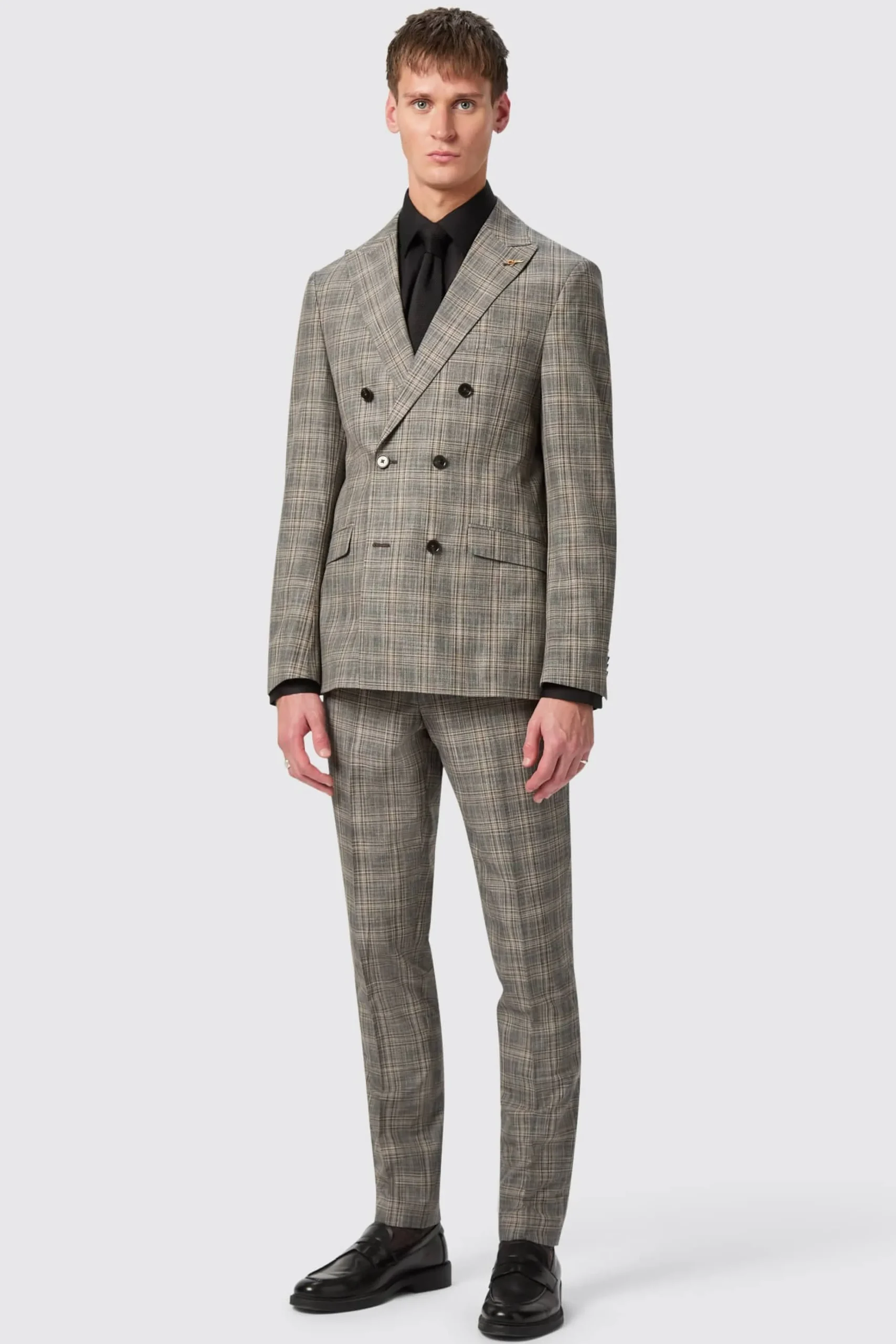 Jackets·Work Jackets|Twisted Tailor Plunkett Slim Fit Grey Check Double Breasted Jacket