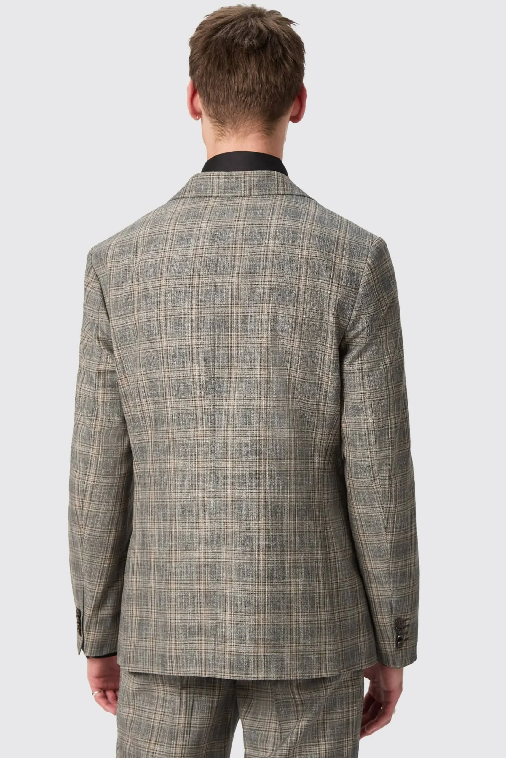 Style·Check Suits|Style·Double Breasted Suits|Twisted Tailor Plunkett Slim Fit Grey Check Double Breasted Suit