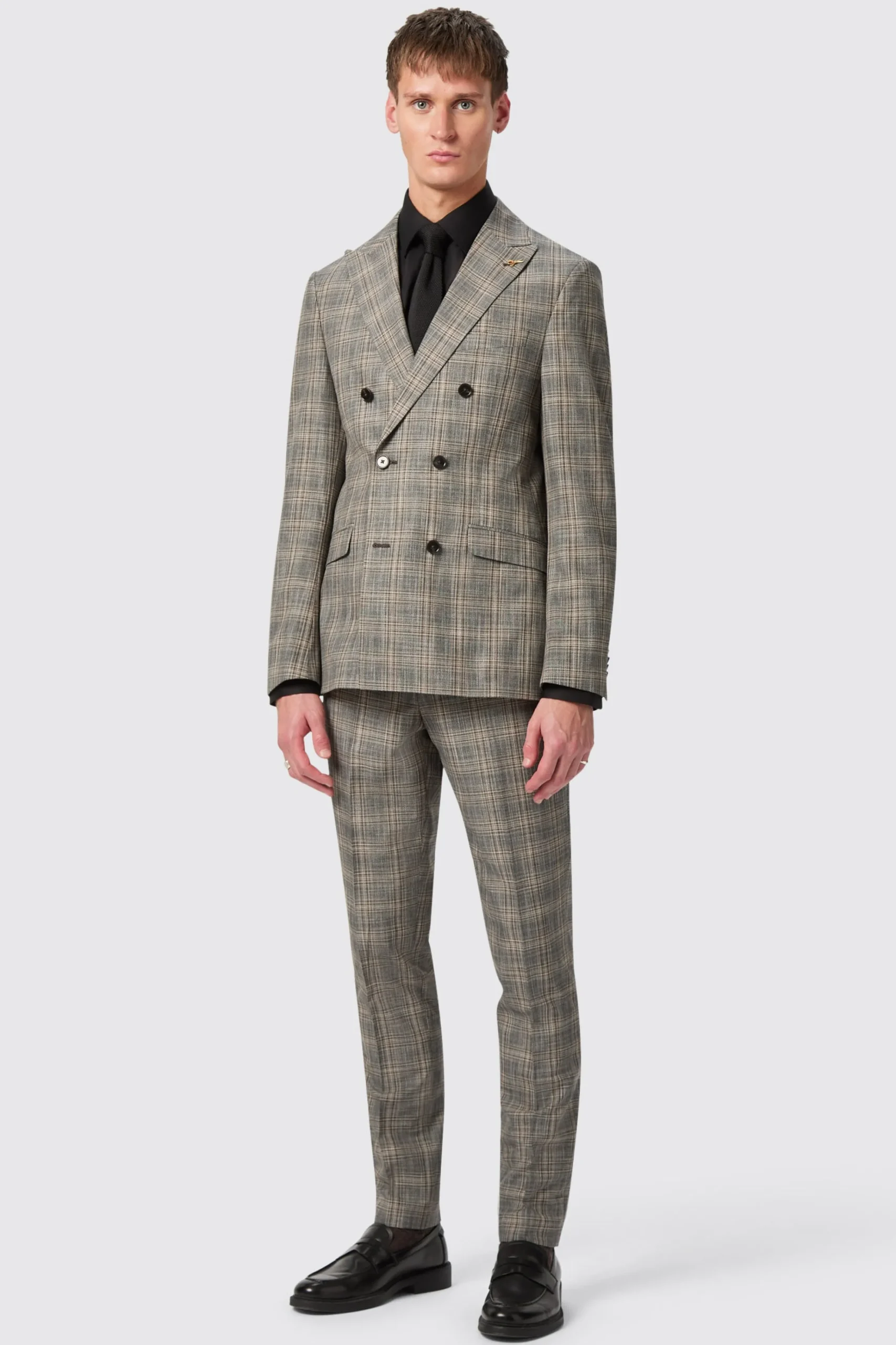Trousers·Work Trousers|Trousers·Casual Trousers|Twisted Tailor Plunkett Slim Fit Grey Check Trousers