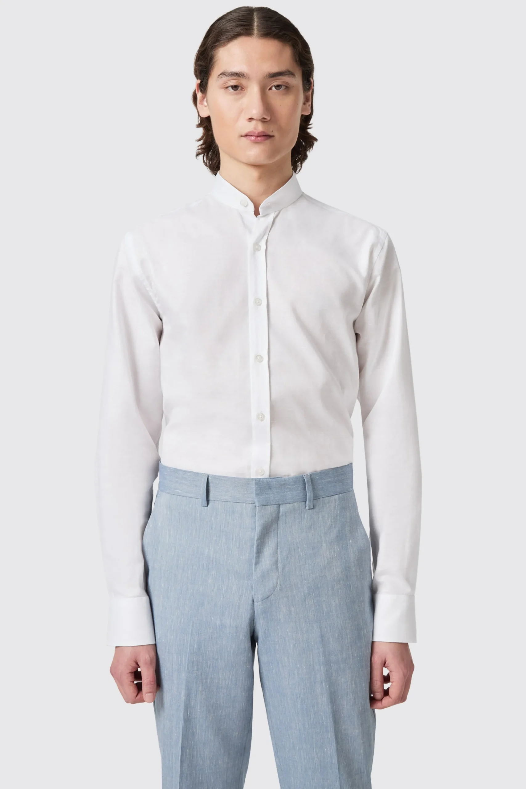 Style·Premium Shirts|Style·Everyday Essentials|Twisted Tailor Saunders Slim Fit Grandad Collar White Linen Shirt