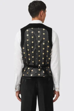Waistcoats|Twisted Tailor Sylvester Skinny Fit Black Velvet Tuxedo Waistcoat