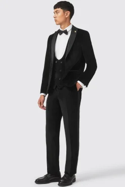 Waistcoats|Twisted Tailor Sylvester Skinny Fit Black Velvet Tuxedo Waistcoat