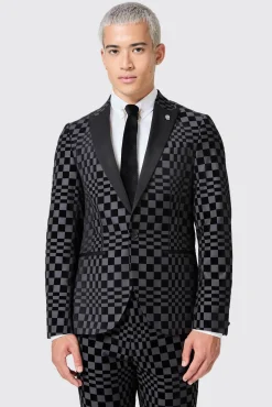 Style·2 Piece Suits|Style·Bold Prints|Twisted Tailor Tiber Skinny Fit Grey Check Tuxedo Suit