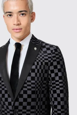Style·2 Piece Suits|Style·Bold Prints|Twisted Tailor Tiber Skinny Fit Grey Check Tuxedo Suit
