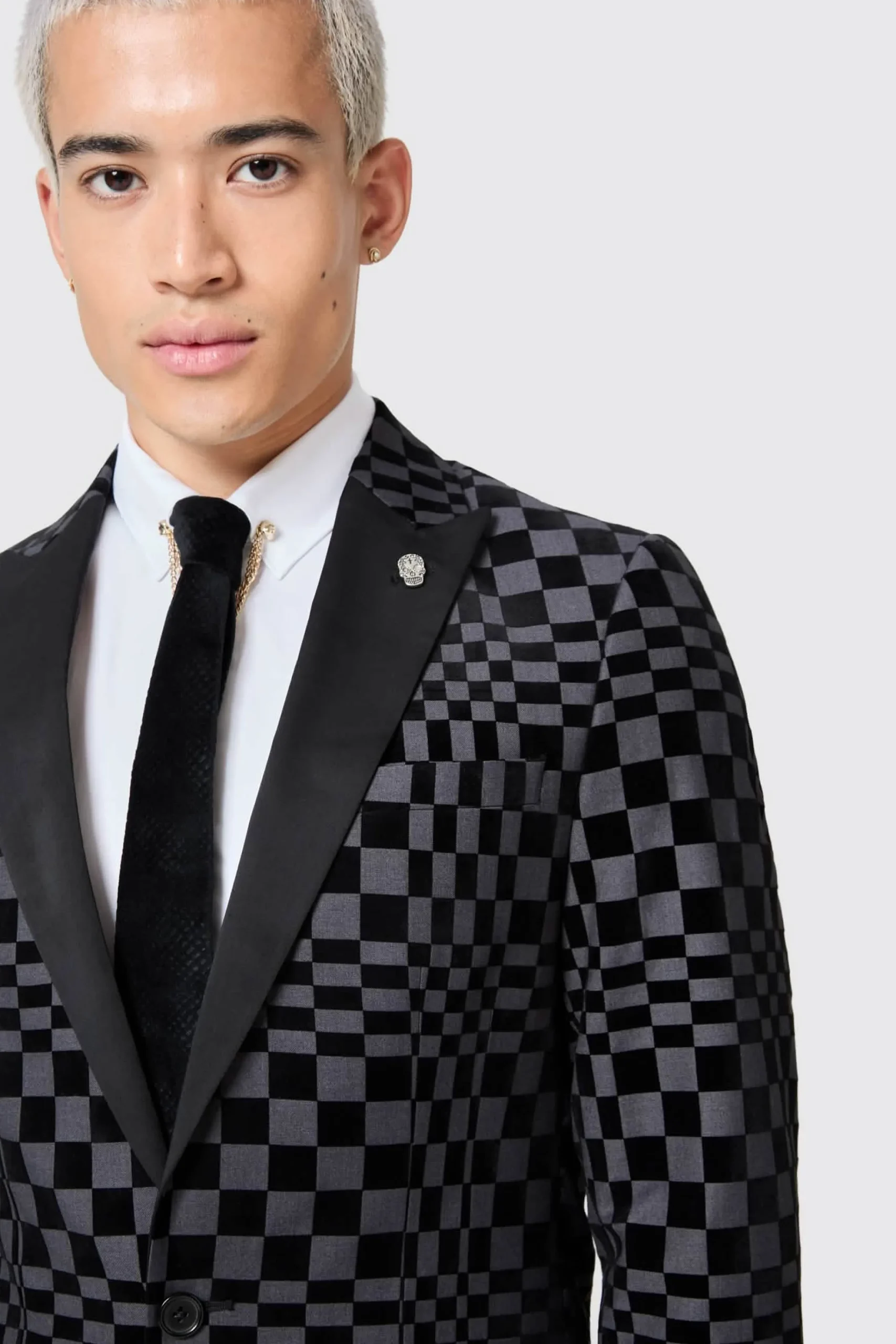 Jackets·Party Jackets|Twisted Tailor Tiber Skinny Fit Grey Check Tuxedo Jacket