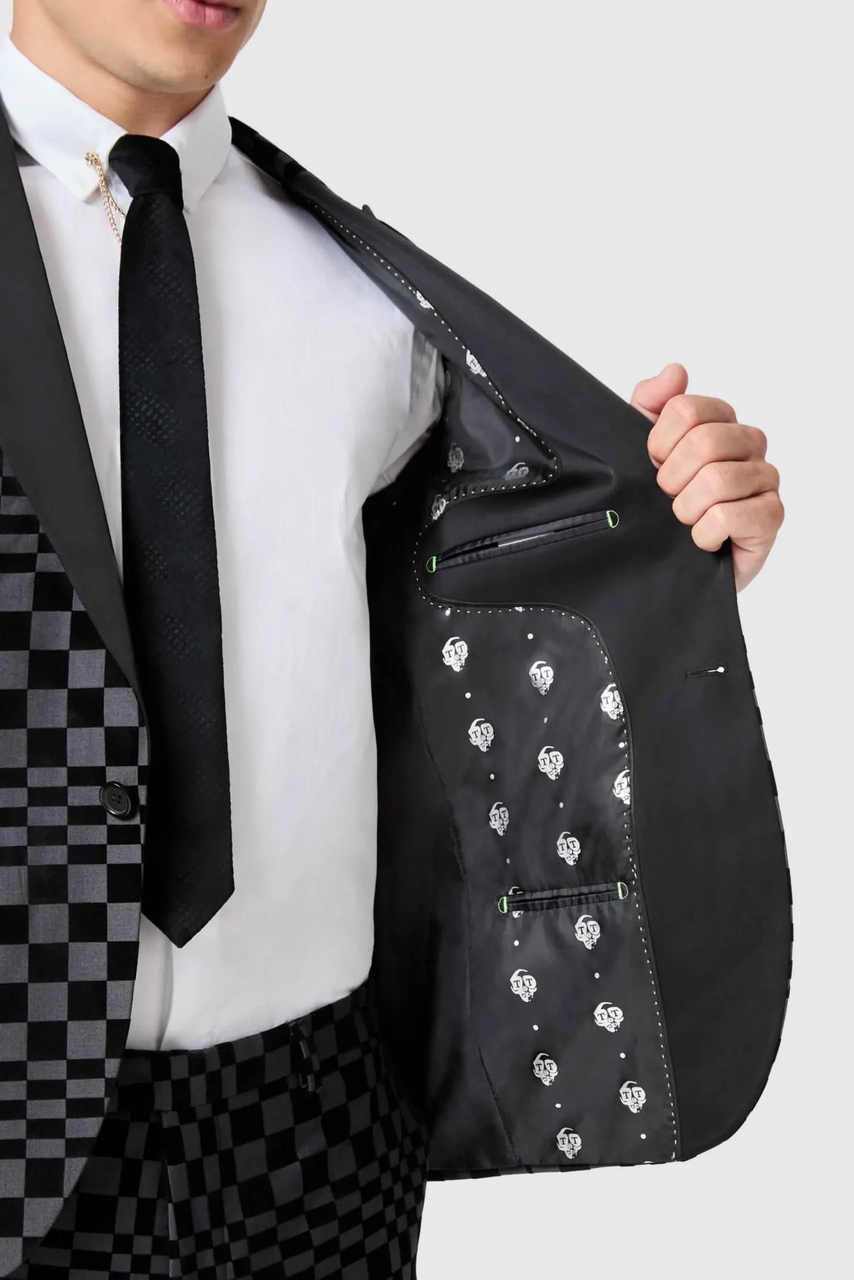 Jackets·Party Jackets|Twisted Tailor Tiber Skinny Fit Grey Check Tuxedo Jacket