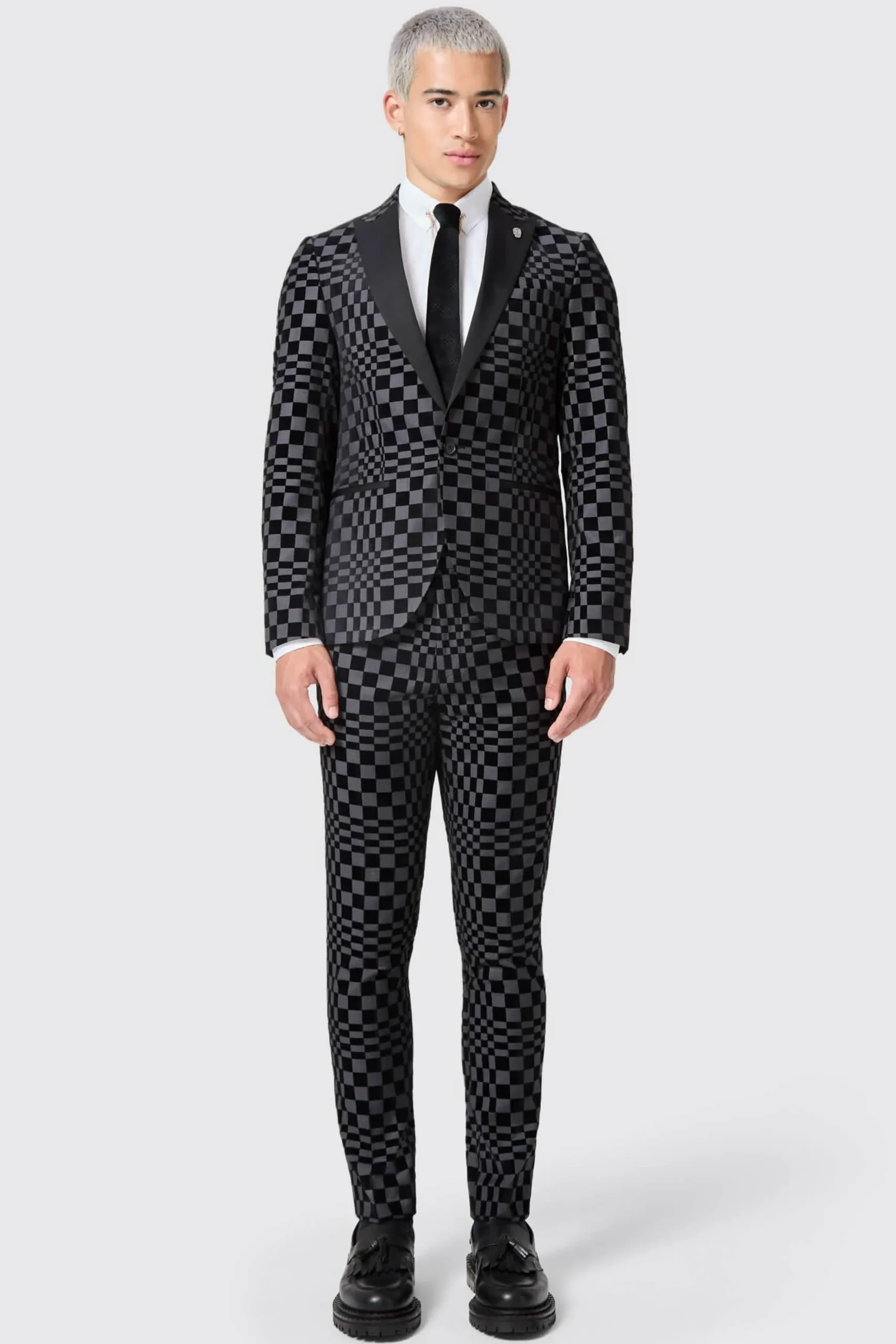 Jackets·Party Jackets|Twisted Tailor Tiber Skinny Fit Grey Check Tuxedo Jacket