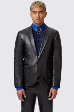 Jackets·Party Jackets|Twisted Tailor Trinity Slim Fit Faux Leather Snakeskin Jacket