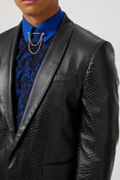Jackets·Party Jackets|Twisted Tailor Trinity Slim Fit Faux Leather Snakeskin Jacket