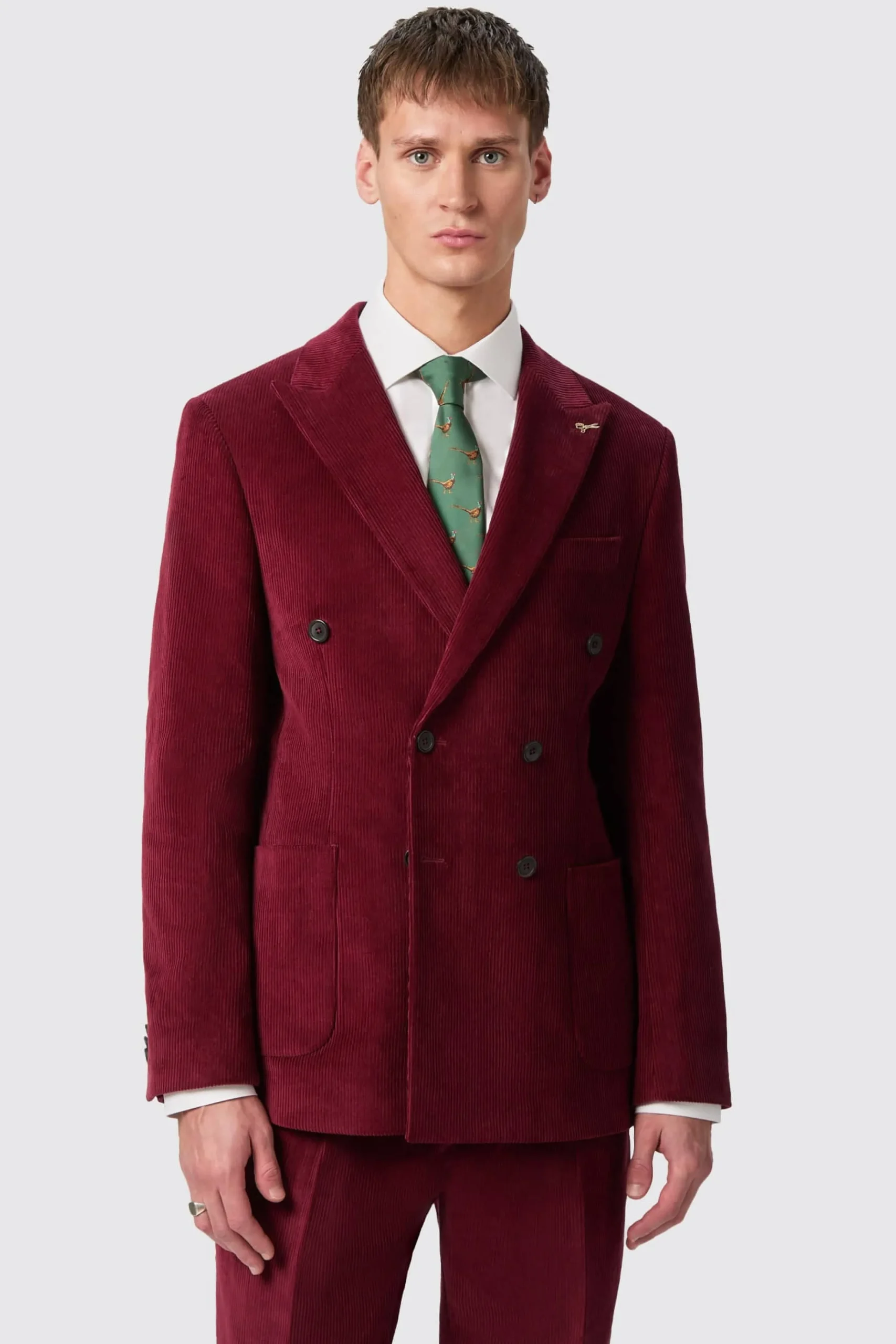 Jackets·Work Jackets|Twisted Tailor Waugh Slim Fit Burgundy Corduroy Double Breasted Jacket