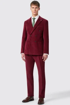 Jackets·Work Jackets|Twisted Tailor Waugh Slim Fit Burgundy Corduroy Double Breasted Jacket