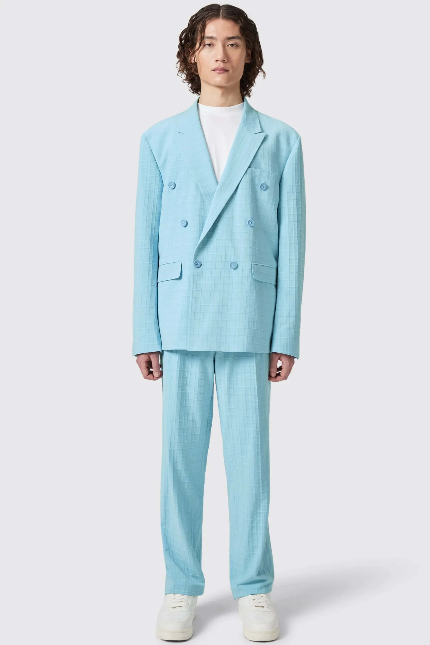 Unisex|Style·Plain Suits|Twisted Tailor Zidan Oversized Blue Jacquard Double Breasted Suit