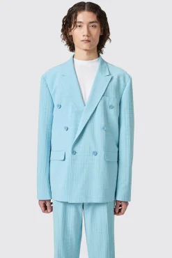 Unisex|Style·Plain Suits|Twisted Tailor Zidan Oversized Blue Jacquard Double Breasted Suit