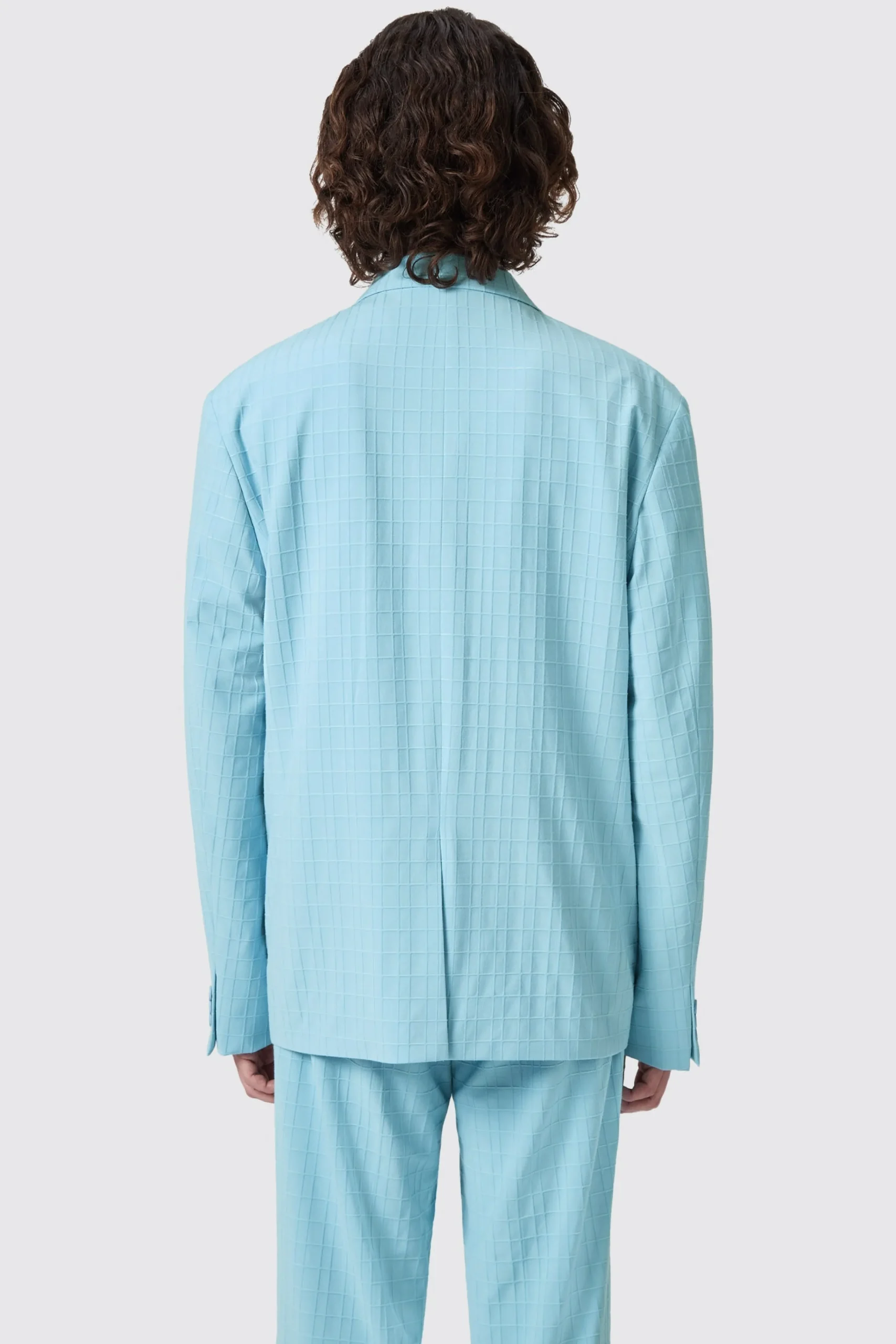 Unisex|Style·Plain Suits|Twisted Tailor Zidan Oversized Blue Jacquard Double Breasted Suit