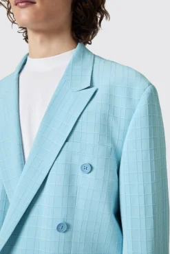 Unisex|Style·Plain Suits|Twisted Tailor Zidan Oversized Blue Jacquard Double Breasted Suit