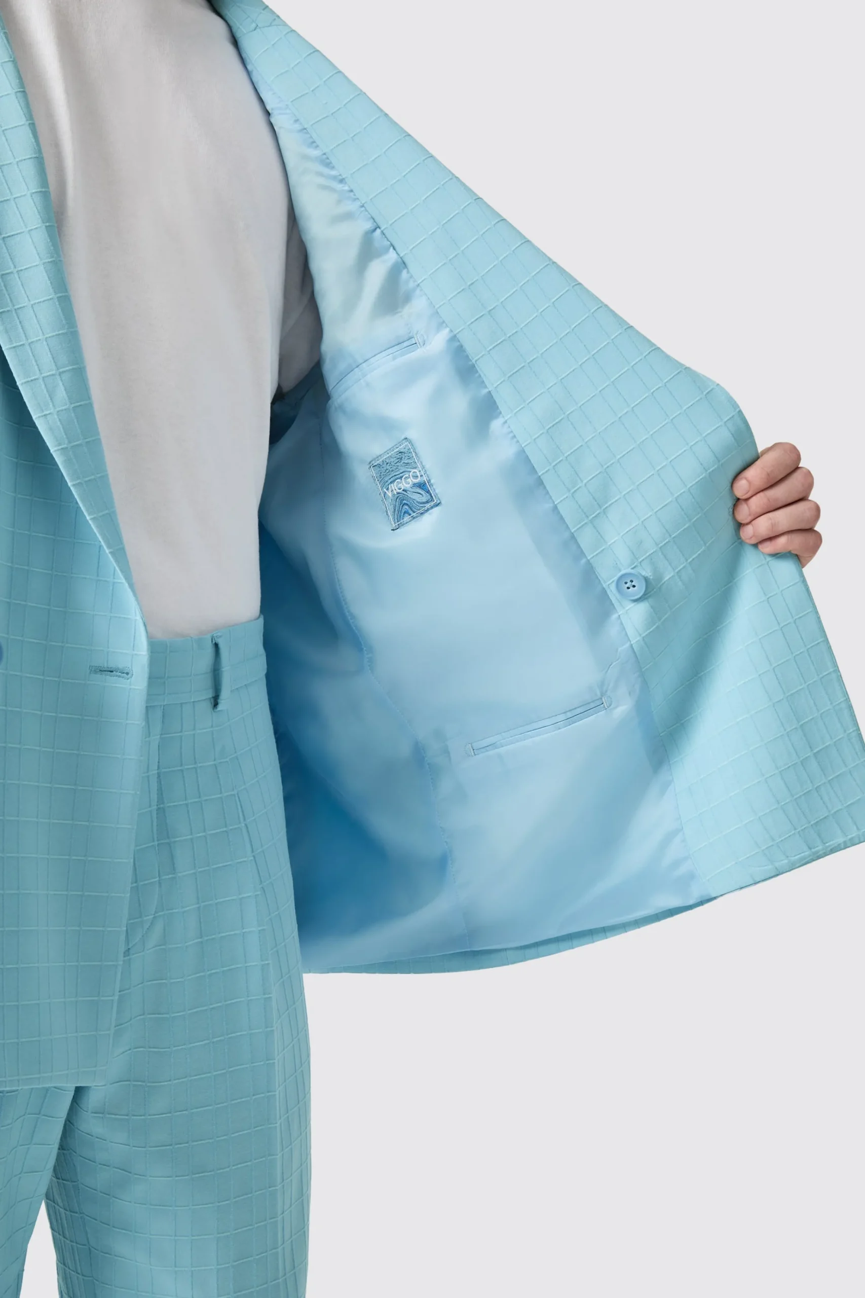 Unisex|Twisted Tailor Zidan Oversized Blue Jacquard Double Breasted Jacket